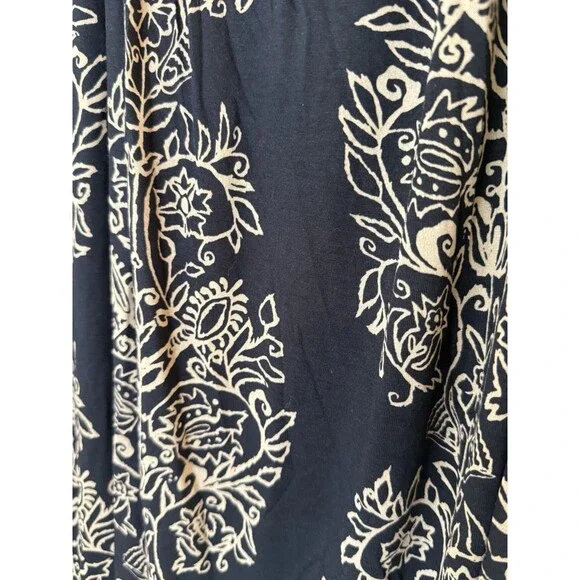 Lucky Brand Women’s 1X Black Beige Floral Boho Peasant Tunic Top Blouse - Picture 9 of 12
